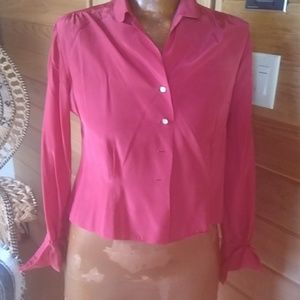 Vintage 30s fitted burgundy silk blouse.